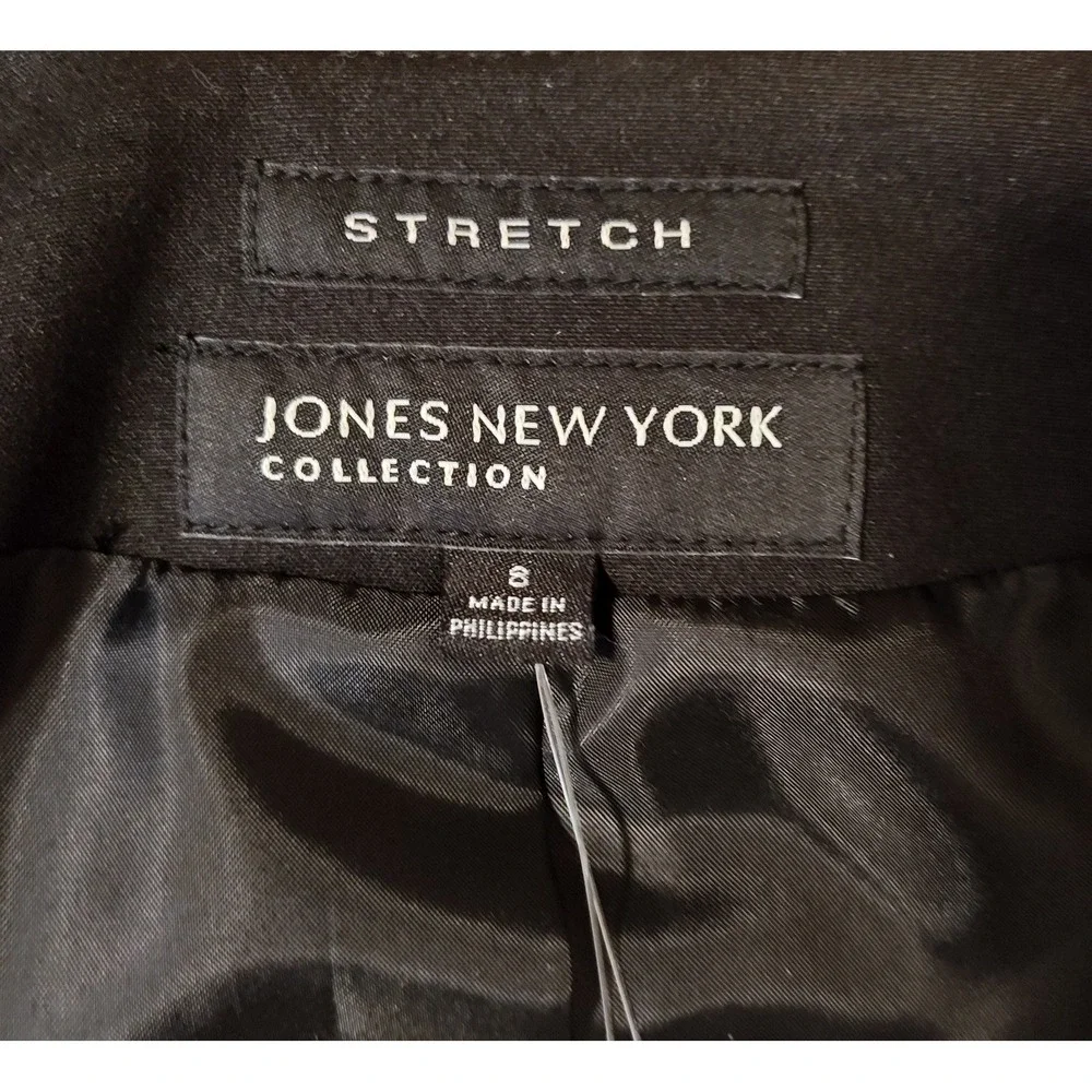 Jones‎ New York Collection Blazer Women 8 Black Zip Front Stretch Pockets New